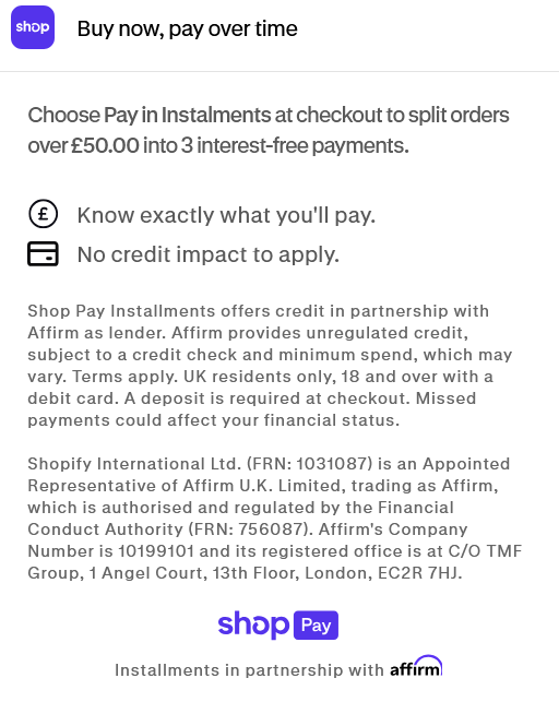 Shop Pay payment information