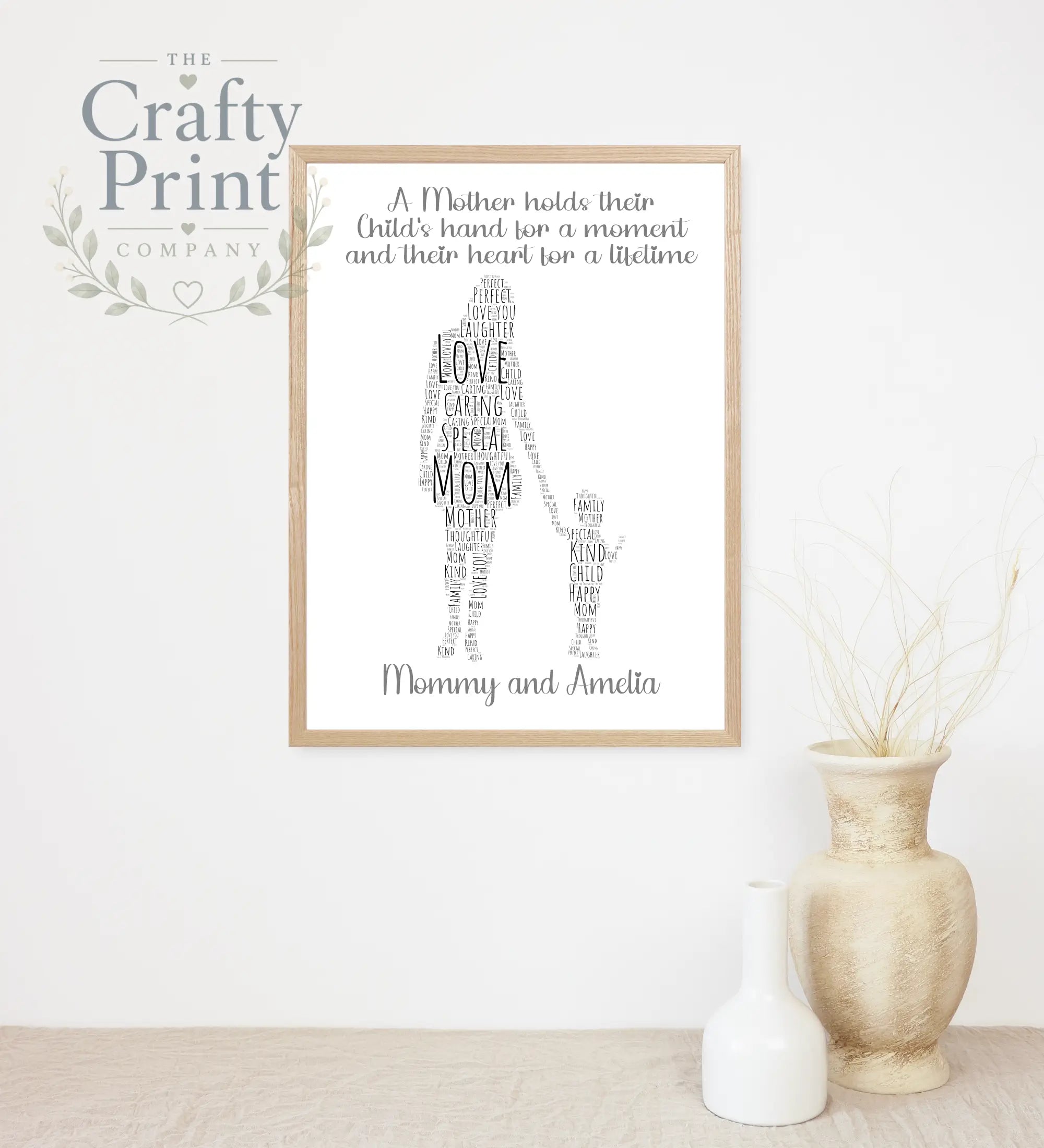 A mother holds their child’s hand Wordart Print - A4