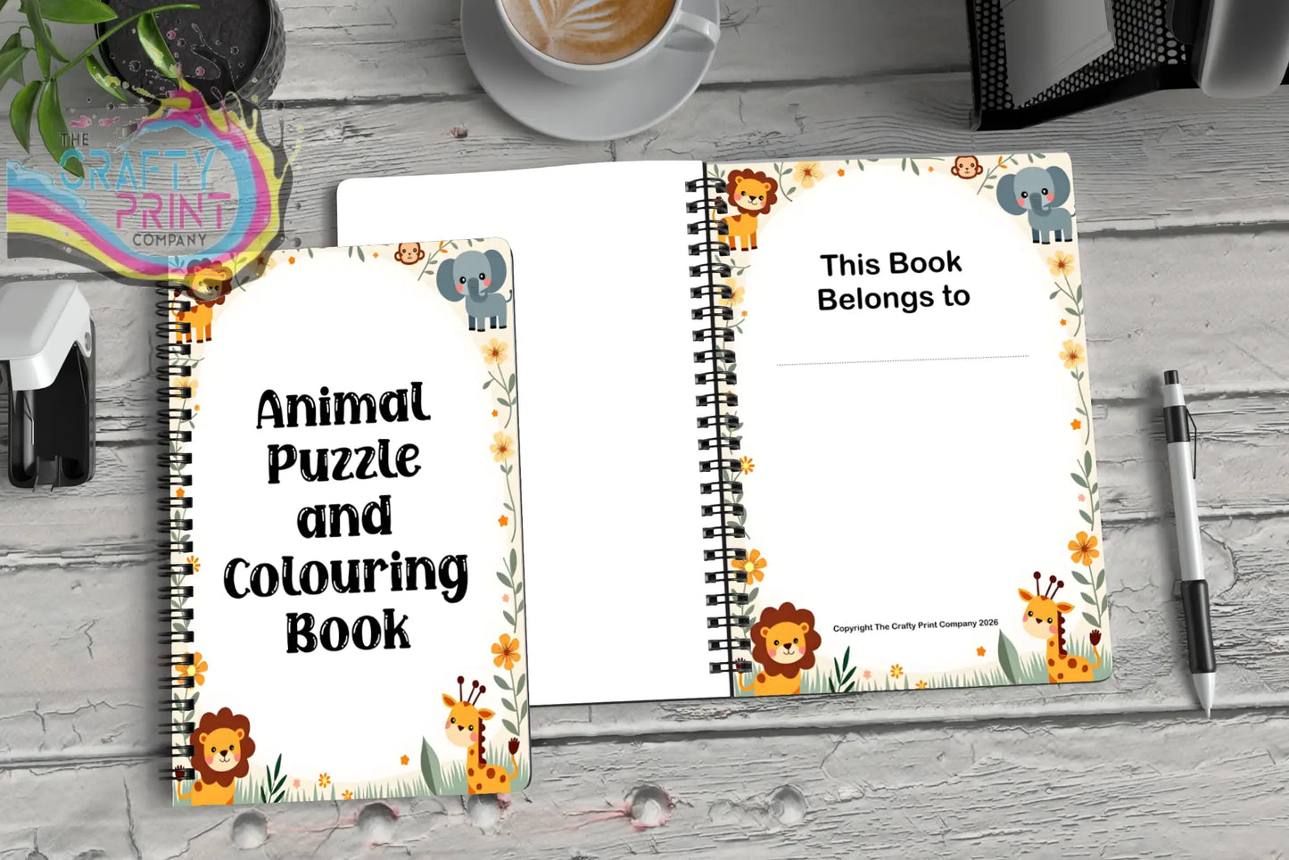 Animal puzzle book for kids a5 spiral-bound activity book with colorful cartoon lions elephants and giraffes on white cover