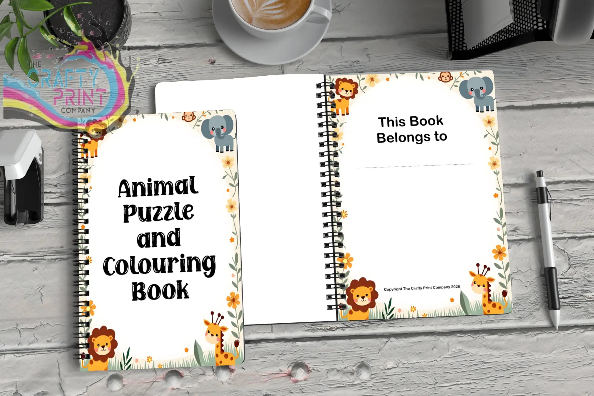 Animal puzzle book for kids a5 spiral-bound activity book with colorful cartoon lions elephants and giraffes on white cover