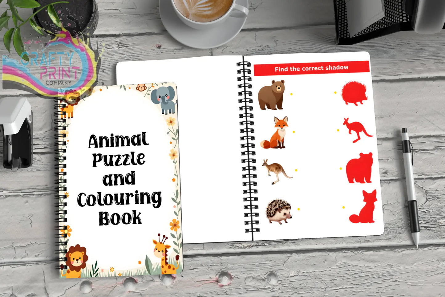 Animal puzzle book for kids a5 spiral-bound activity book with white cover featuring colorful cartoon animals and yellow flowers
