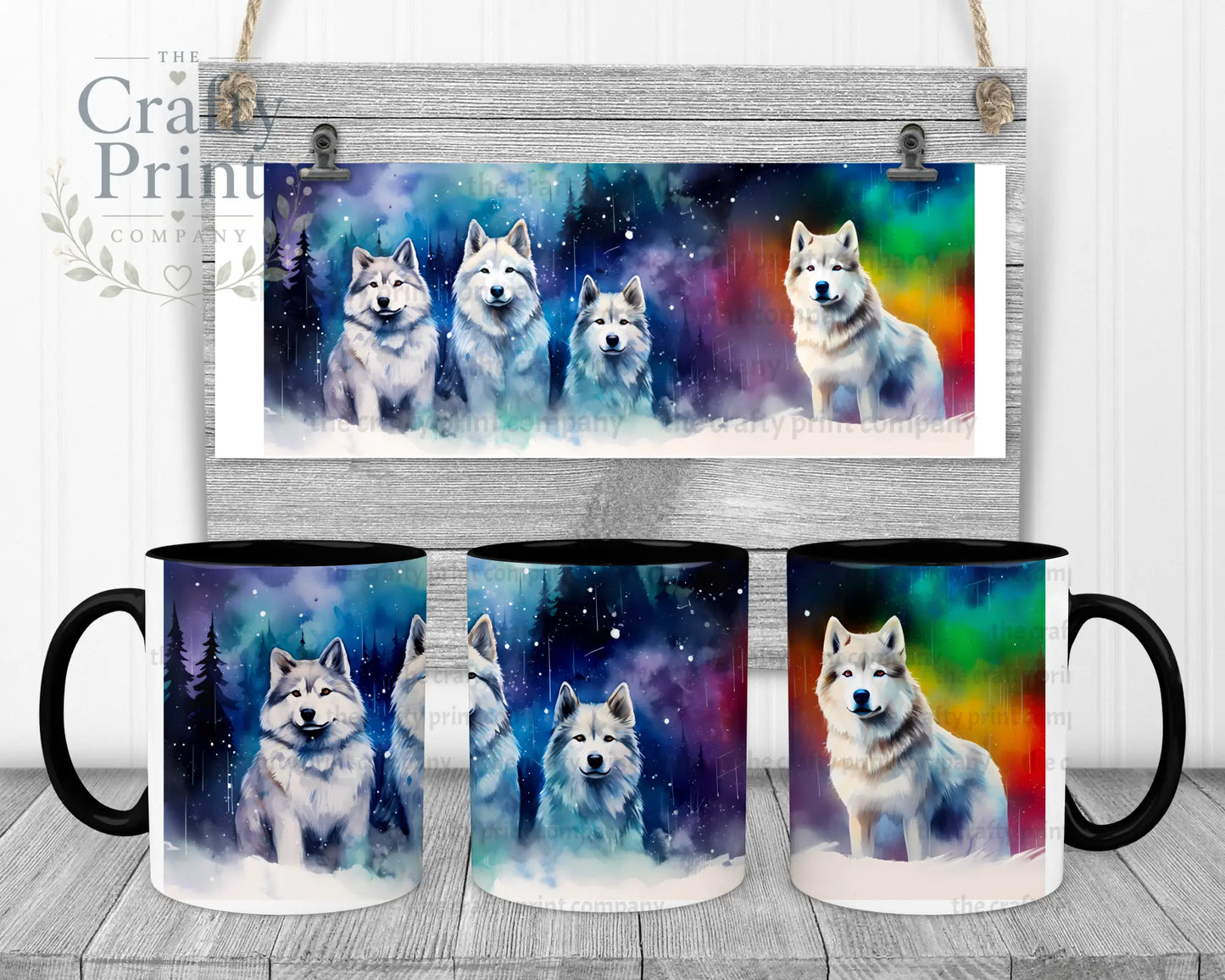 Aurora-Borealis Dog Mug - Black Handle & Inner - Mugs