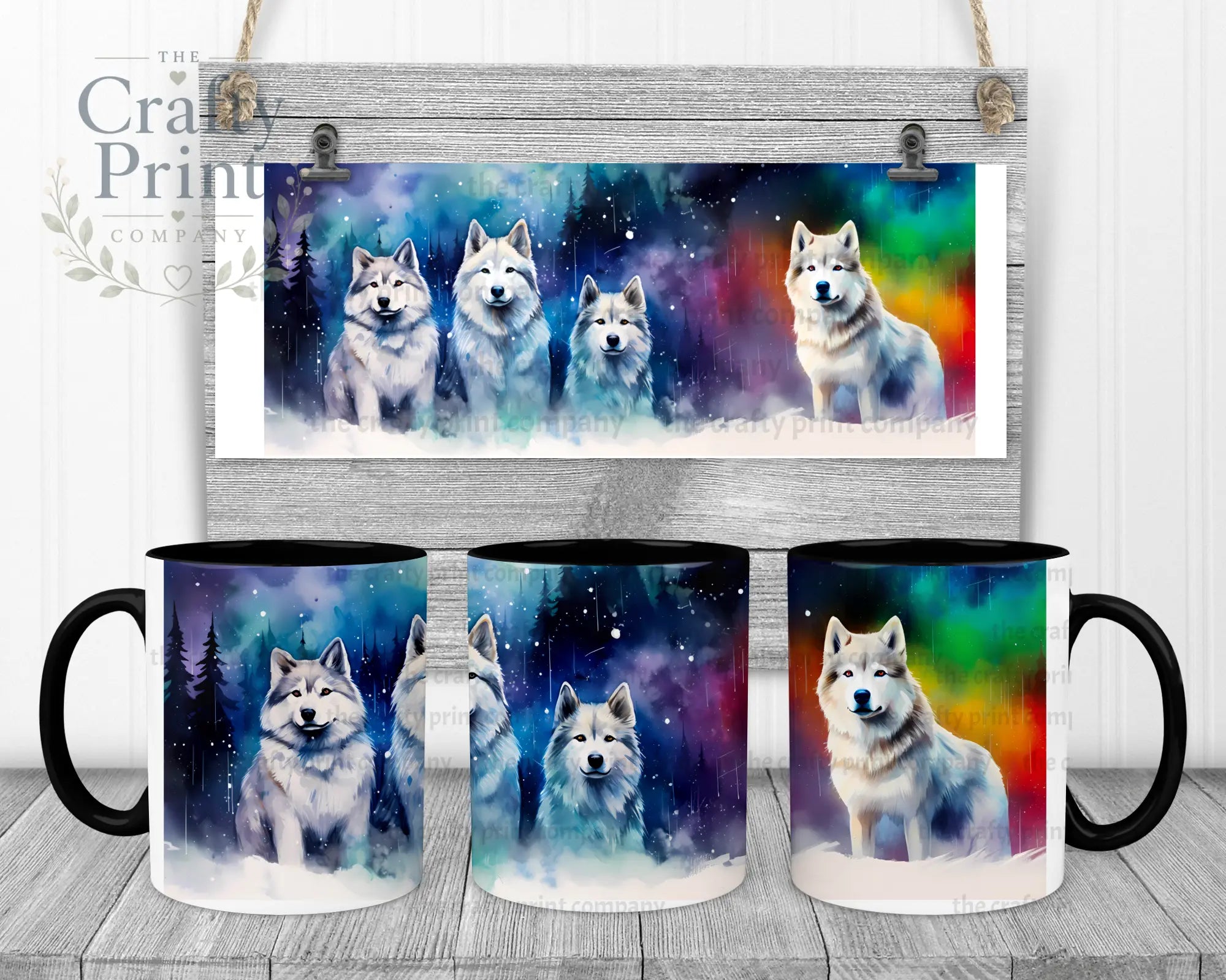 Aurora-Borealis Dog Mug - Black Handle & Inner - Mugs