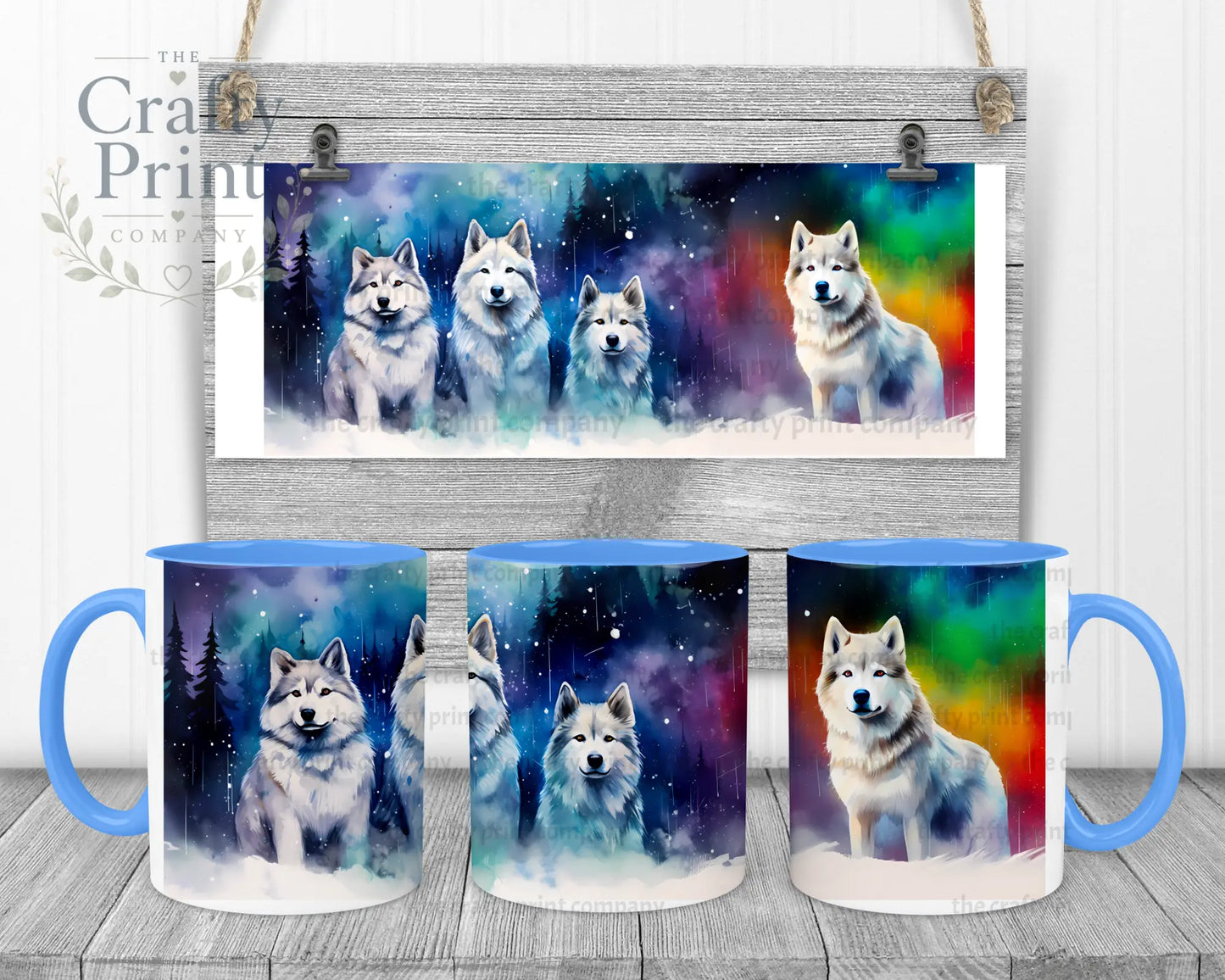 Aurora-Borealis Dog Mug - Blue Handle & Inner - Mugs