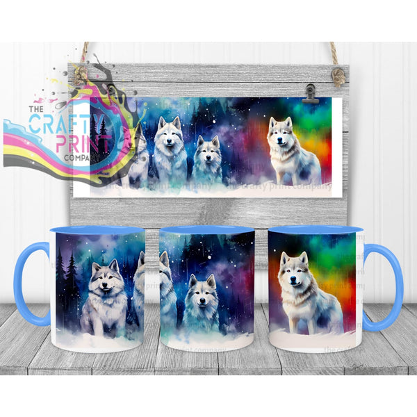 Aurora-Borealis Dog Mug - Blue Handle & Inner - Mugs