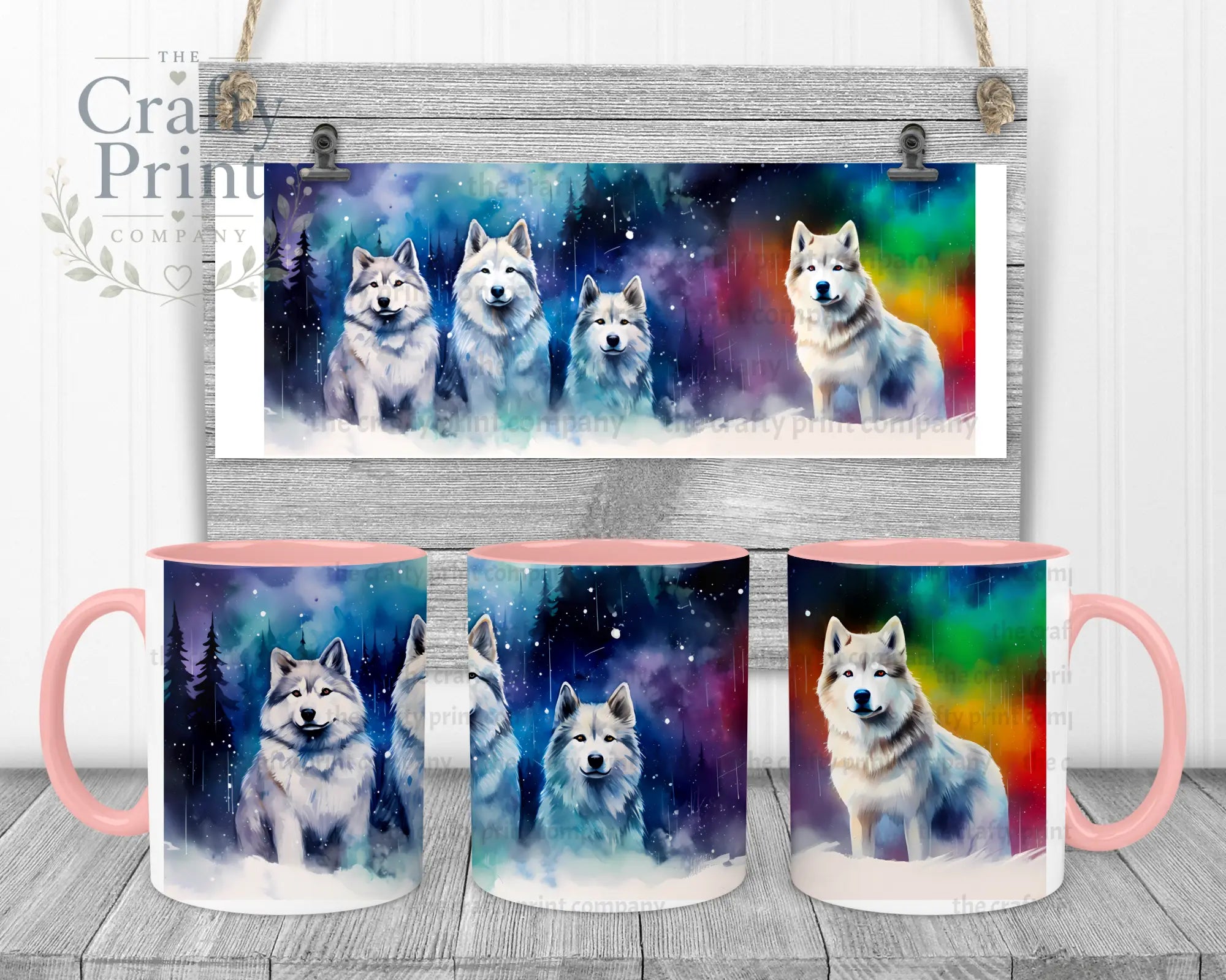 Aurora-Borealis Dog Mug - Pink Handle & Inner - Mugs