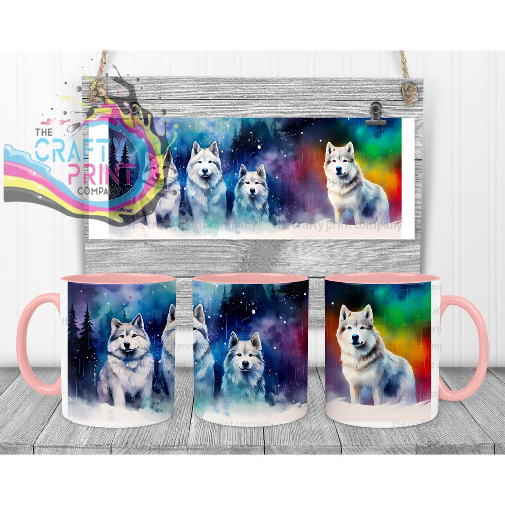 Aurora-Borealis Dog Mug - Pink Handle & Inner - Mugs