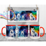Aurora-Borealis Dog Mug - Red Handle & Inner - Mugs