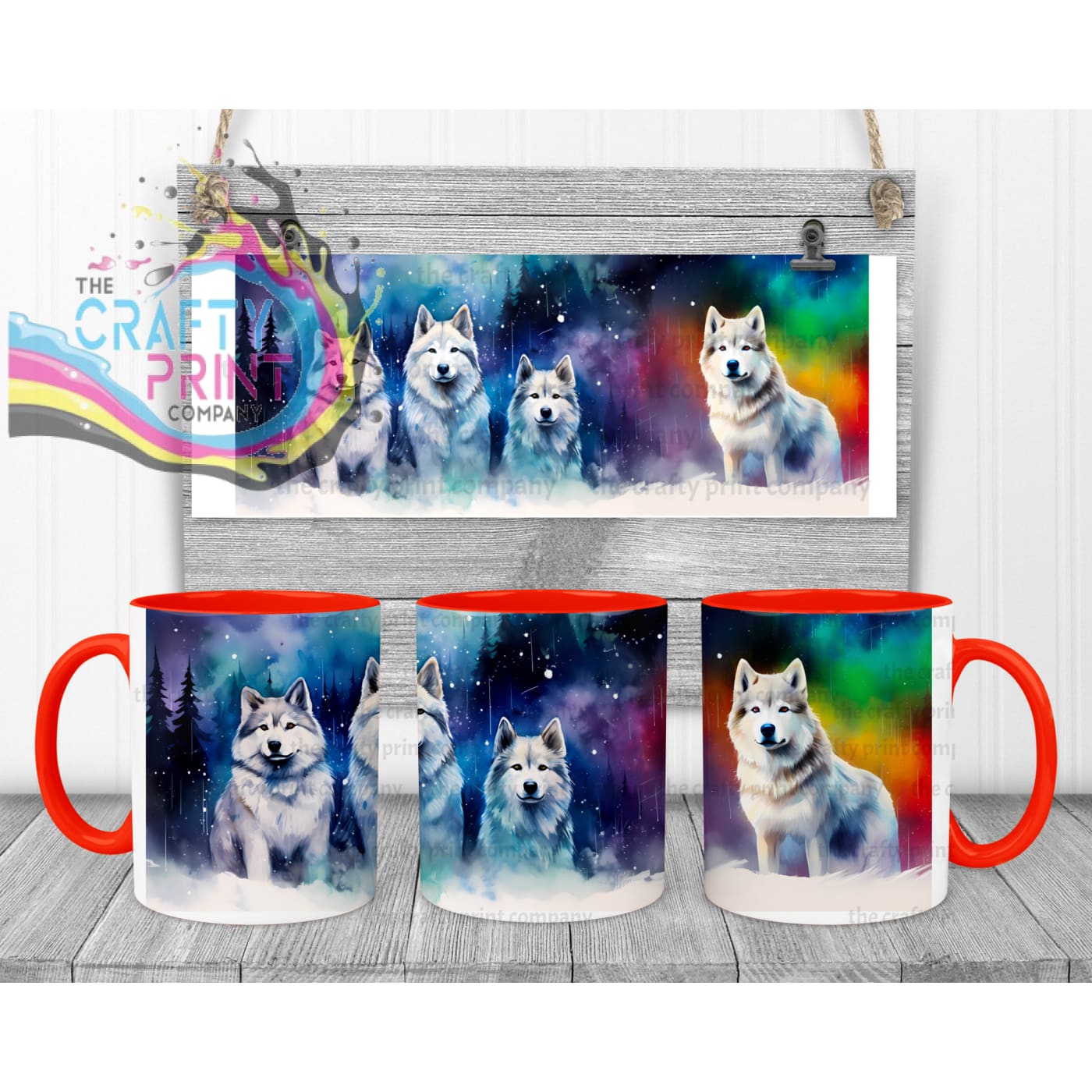 Aurora-Borealis Dog Mug - Red Handle & Inner - Mugs
