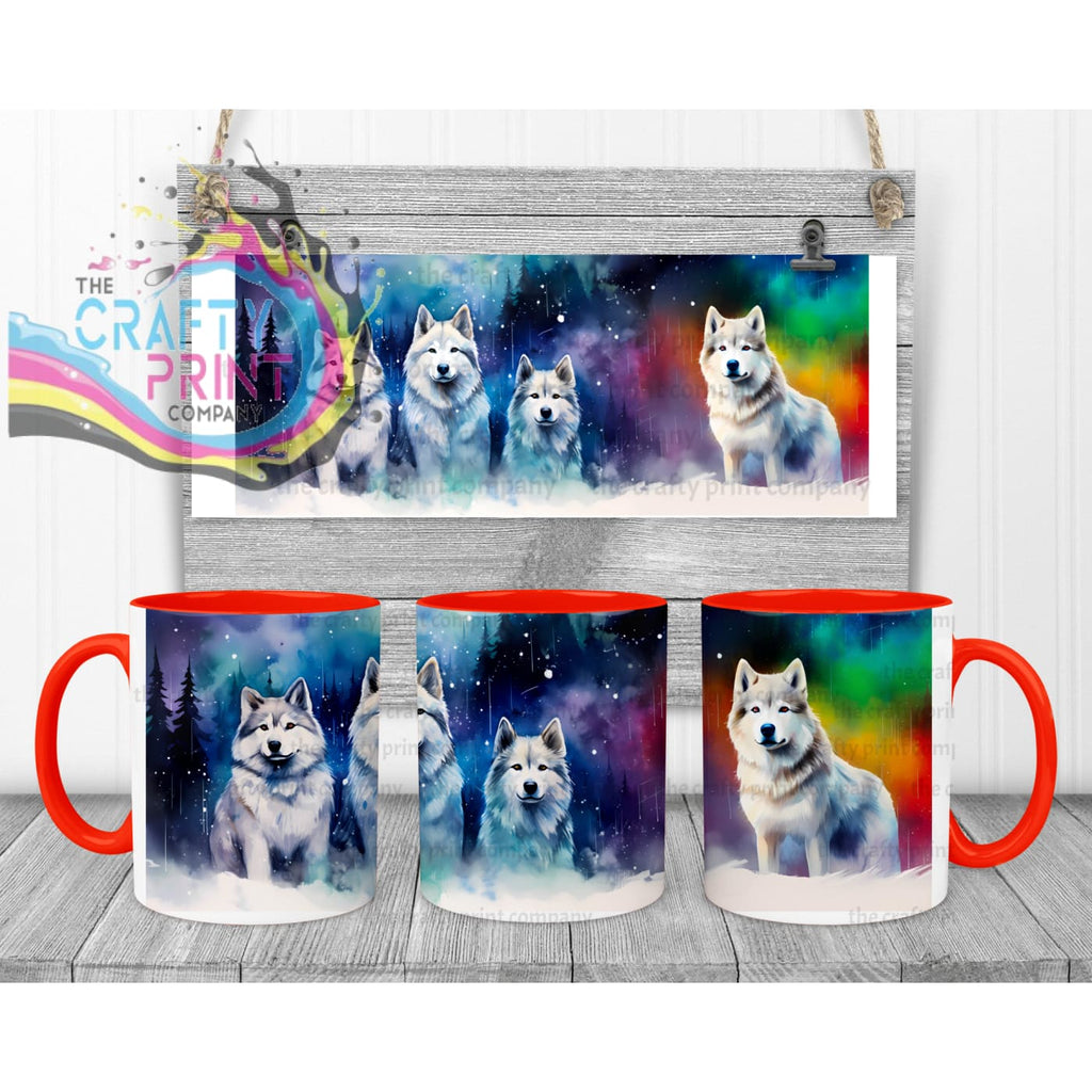 Aurora-Borealis Dog Mug - Red Handle & Inner - Mugs
