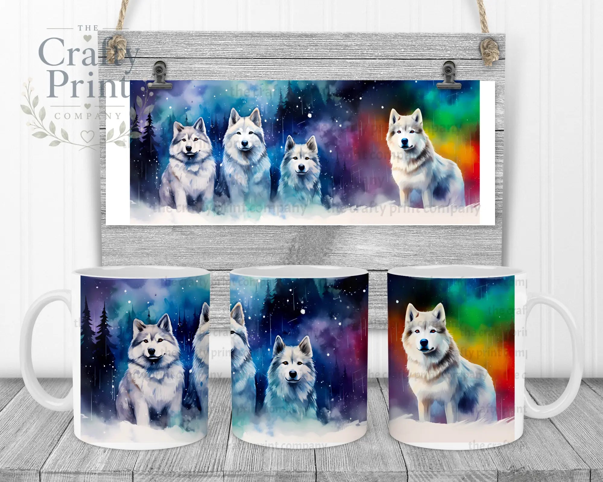 Aurora-Borealis Dog Mug - White Handle & Inner - Mugs