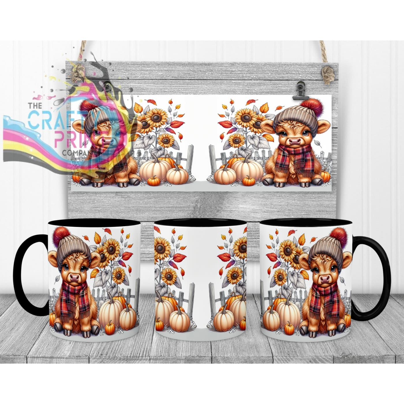 Autumn Highland Cow Mug - 11oz Ceramic / Black Handle &