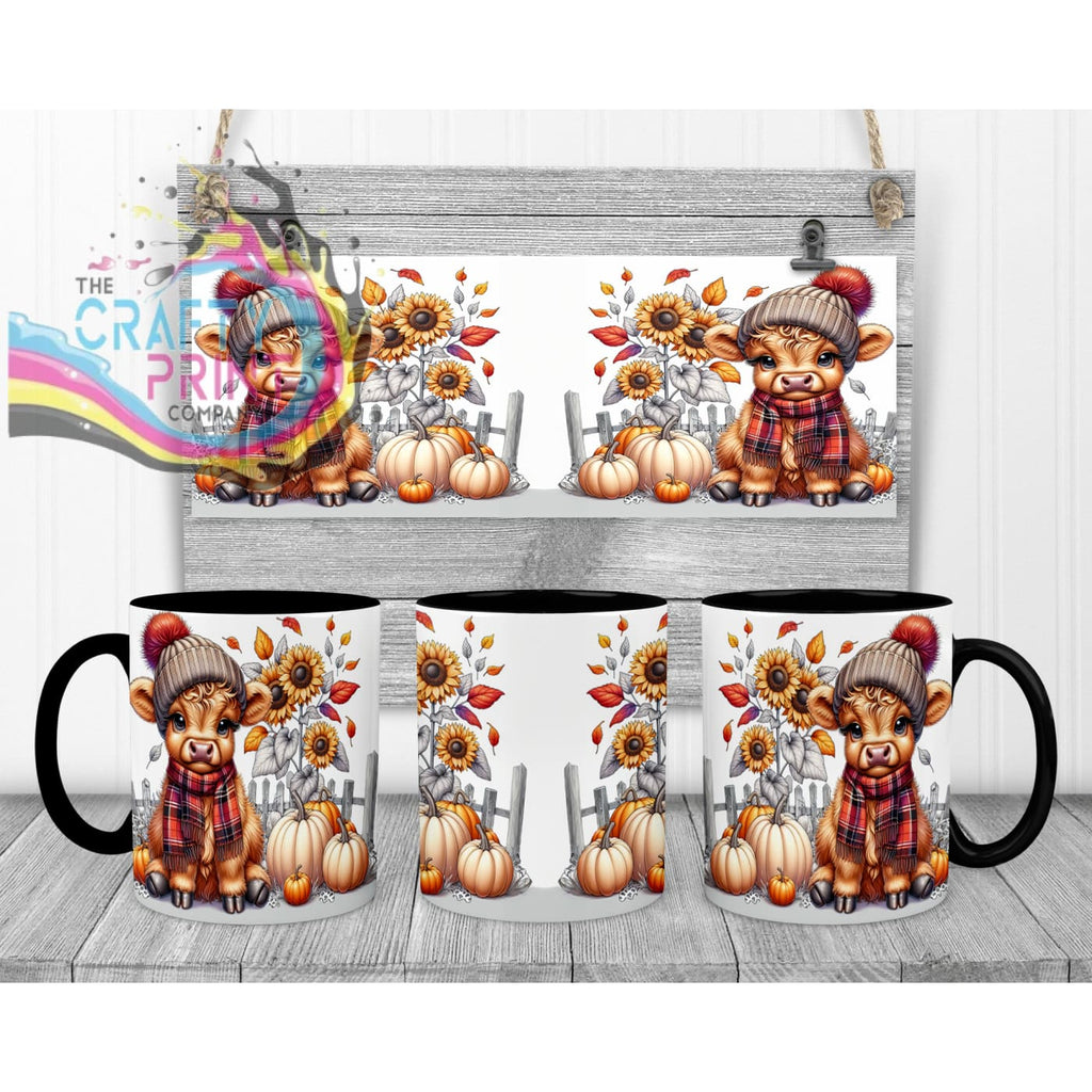 Autumn Highland Cow Mug - 11oz Ceramic / Black Handle &