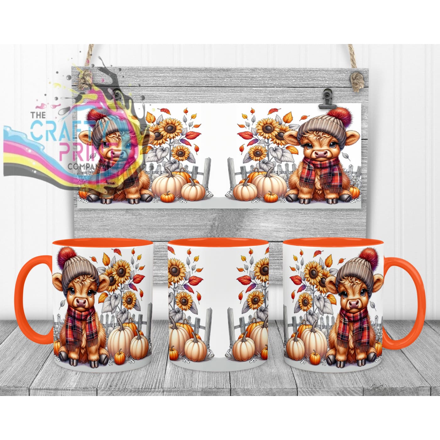 Autumn Highland Cow Mug - 11oz Ceramic / Orange Handle &