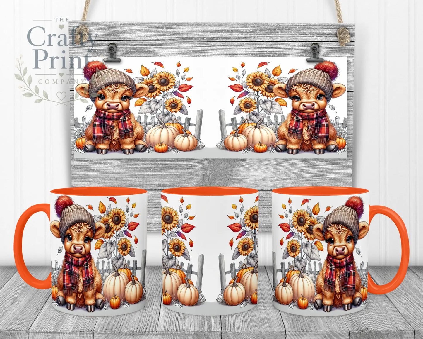Autumn Highland Cow Mug - 11oz Ceramic / Orange Handle &