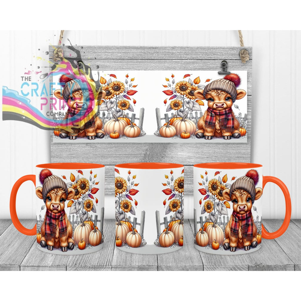 Autumn Highland Cow Mug - 11oz Ceramic / Orange Handle &