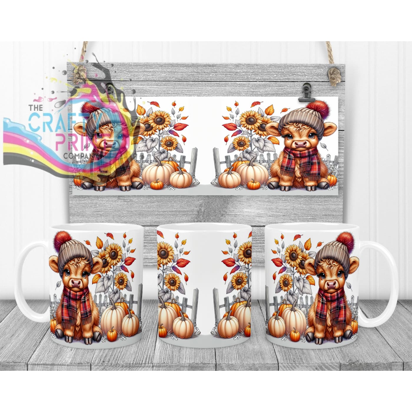 Autumn Highland Cow Mug - 11oz Ceramic / White Handle &
