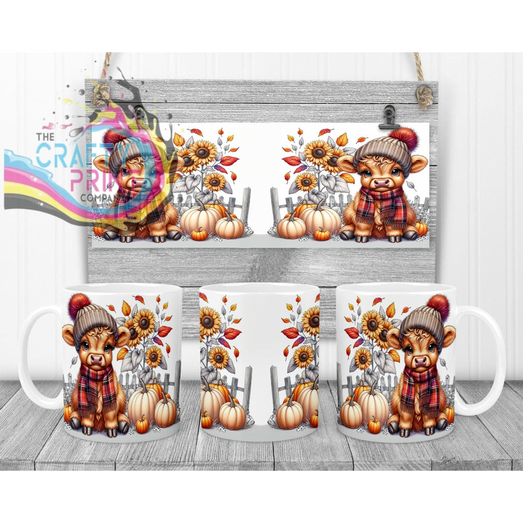 Autumn Highland Cow Mug - 11oz Ceramic / White Handle &