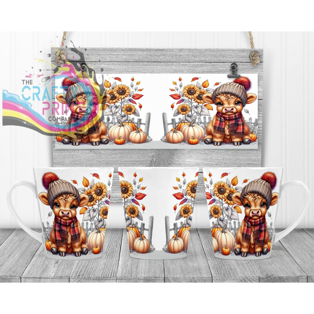 Autumn Highland Cow Mug - 12oz Latte / White Handle & Inner