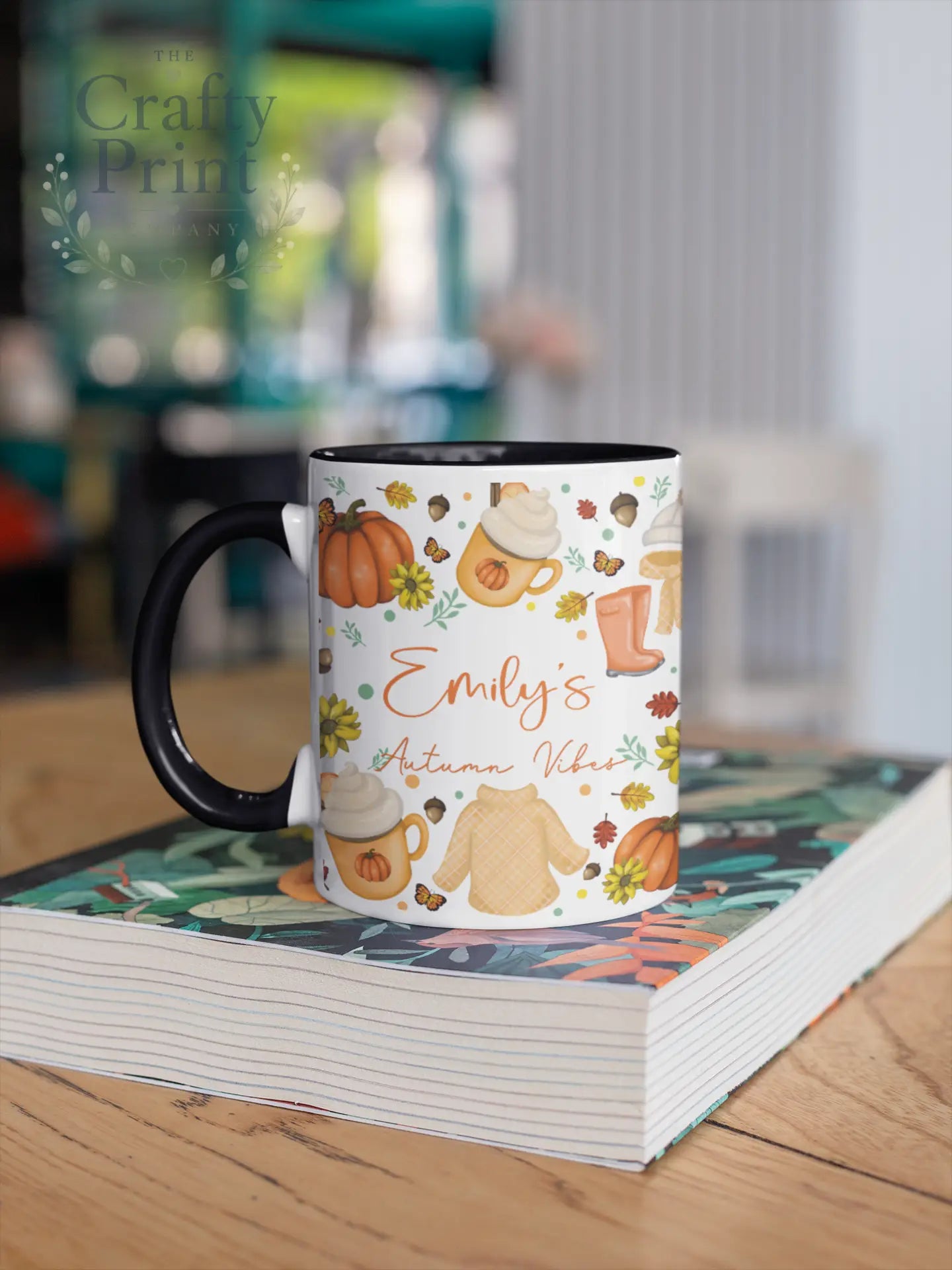 Autumn Vibes Personalised Mug - Black Handle & Inner - Mugs