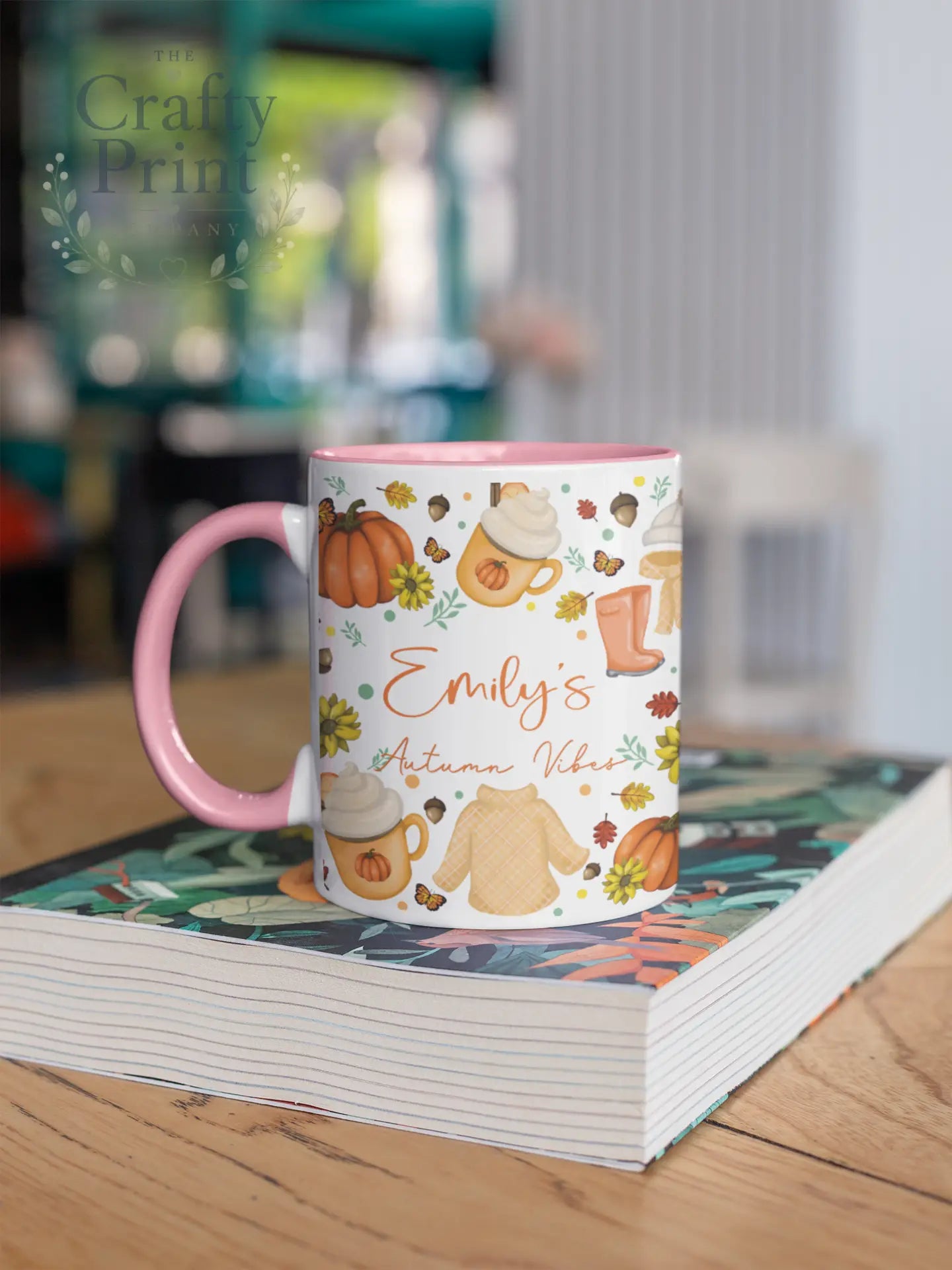 Autumn Vibes Personalised Mug - Pink Handle & Inner - Mugs