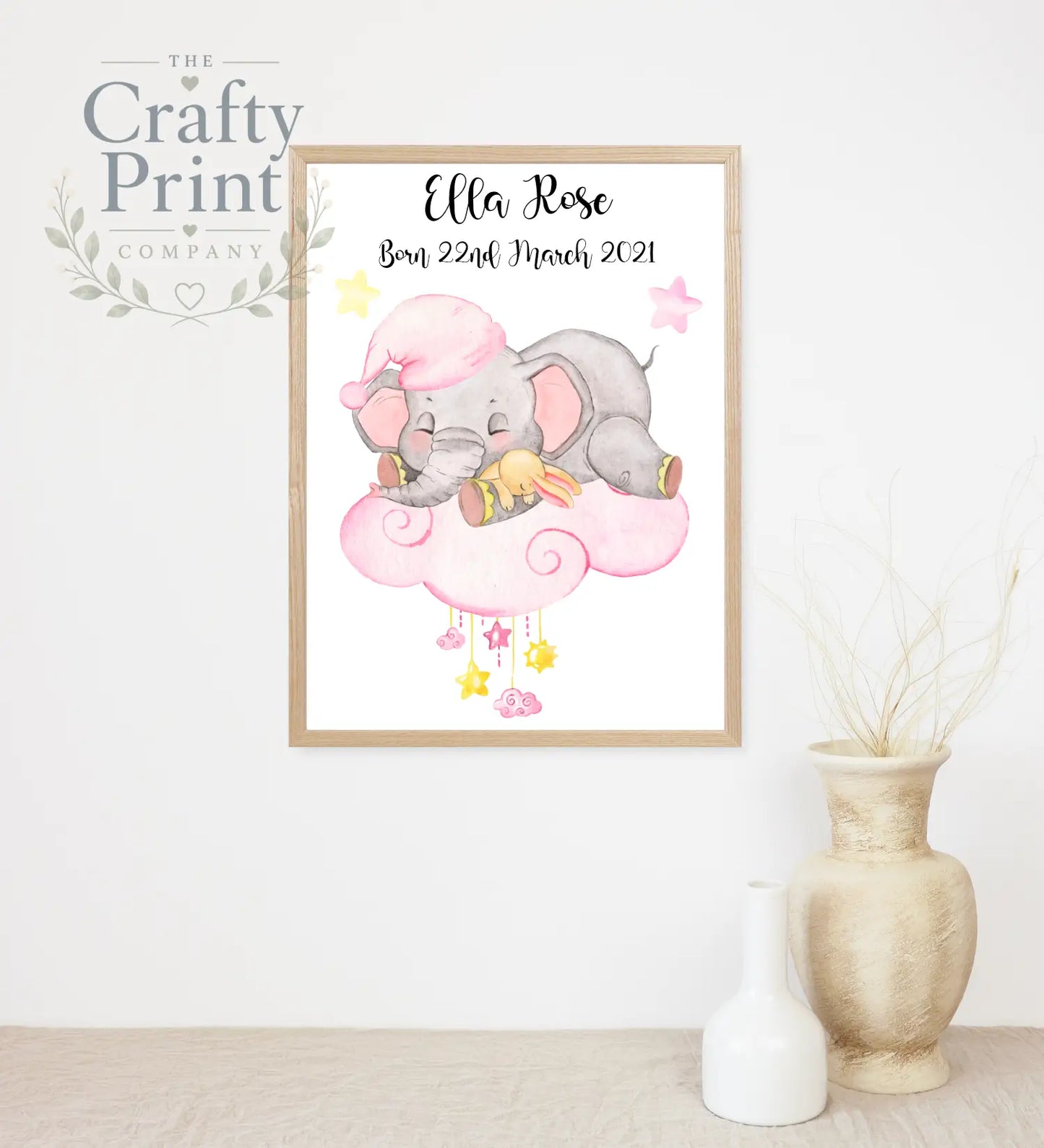 Baby Birth Elephant on Cloud Print - Pink - Posters Prints