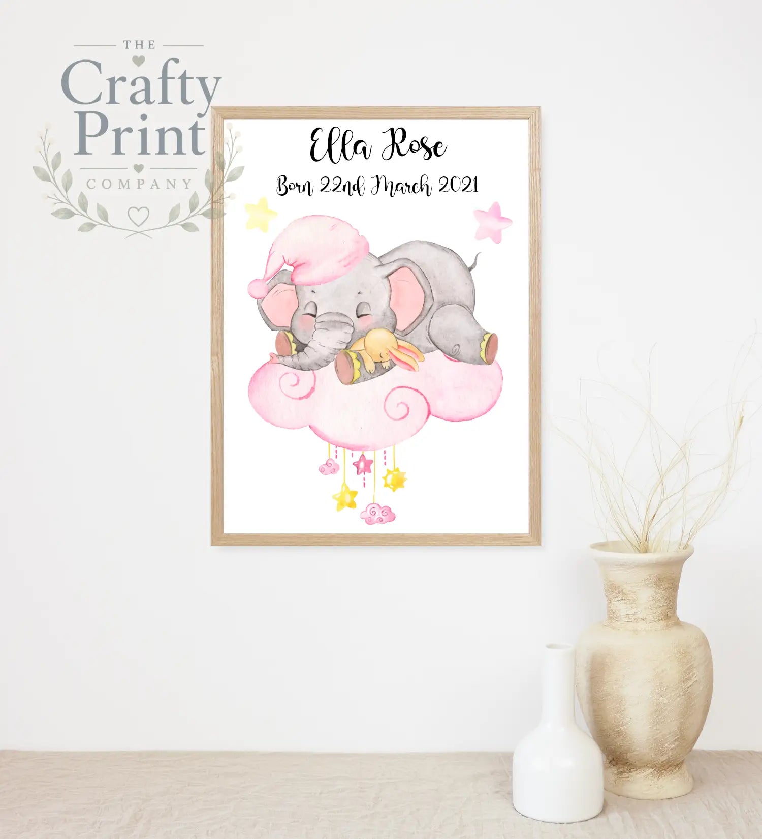Baby Birth Elephant on Cloud Print - Pink - Posters Prints