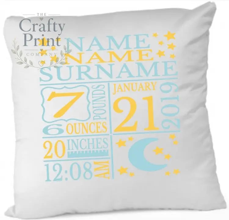 Baby Birth Moon Stars Cushion - Blue - Yellow - Chair &