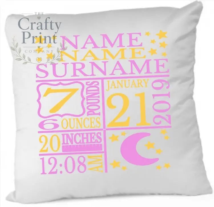 Baby Birth Moon Stars Cushion - Pink - Yellow - Chair &