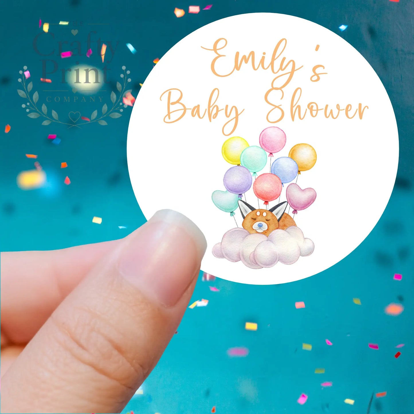 Baby Shower Fox Design Personalised Printed Sticker