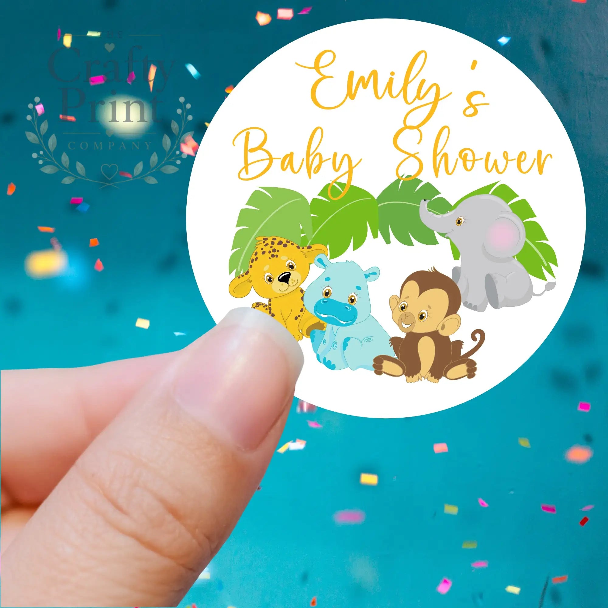 Baby Shower Jungle Babies Personalised Printed Sticker