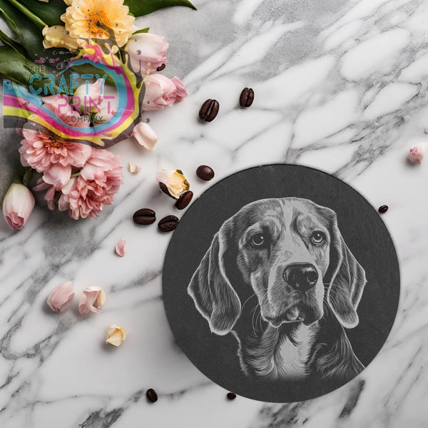 Beagle Engraved Slate Coaster - Round