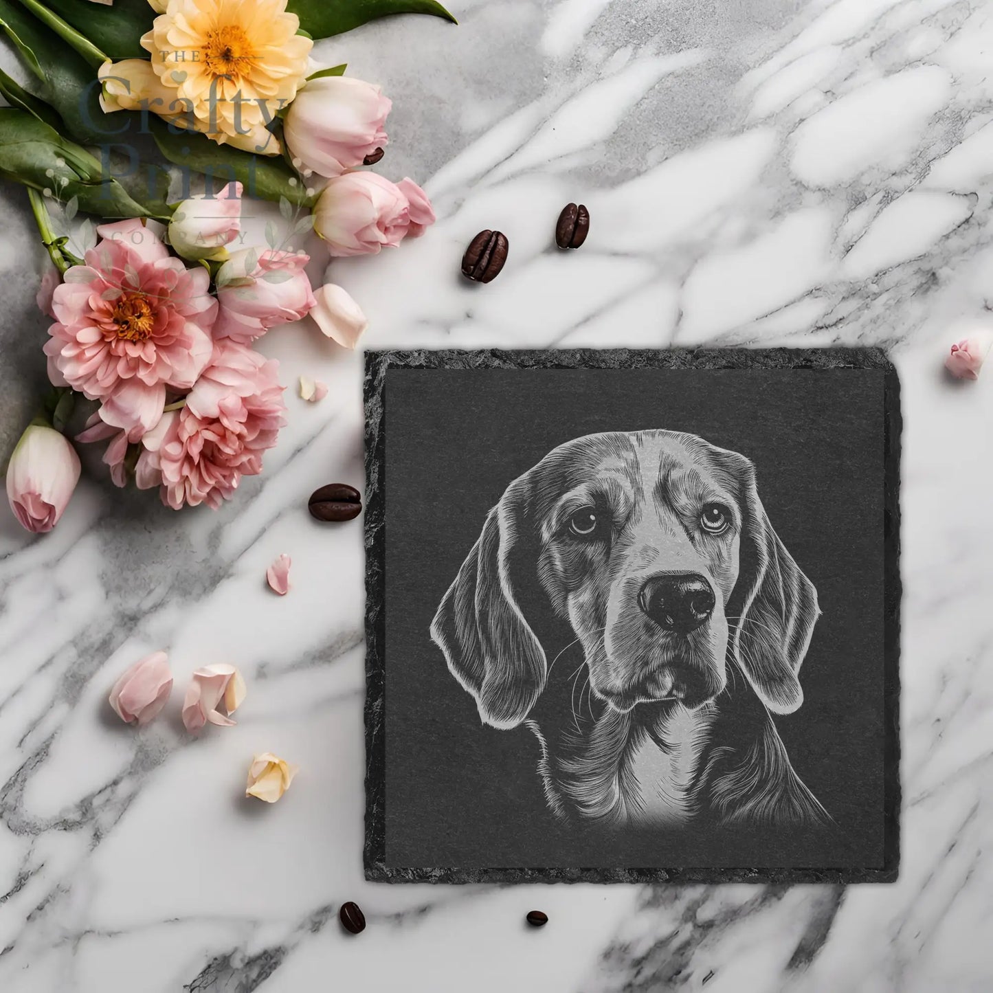 Beagle Engraved Slate Coaster - Square