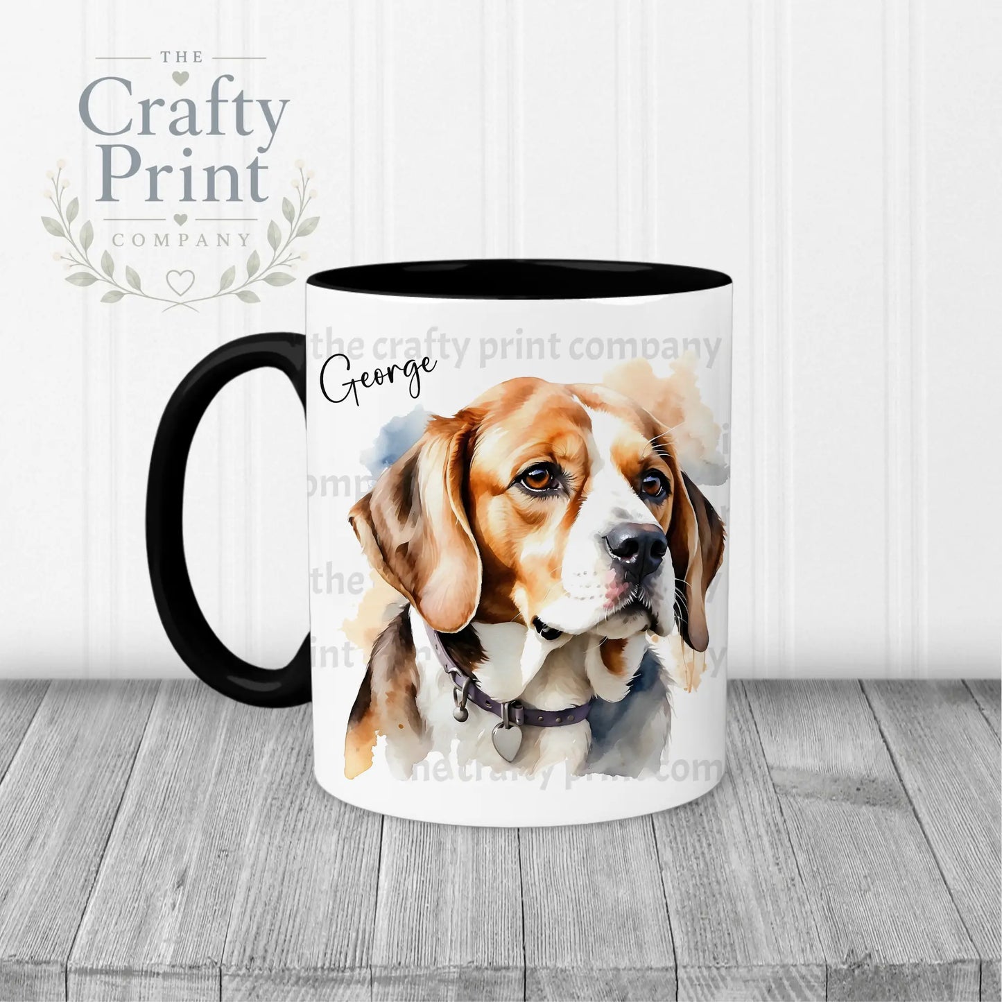 Beagle Watercolour Mug - Black Handle & Inner - Mugs