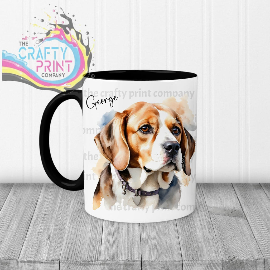 Beagle Watercolour Mug - Black Handle & Inner - Mugs