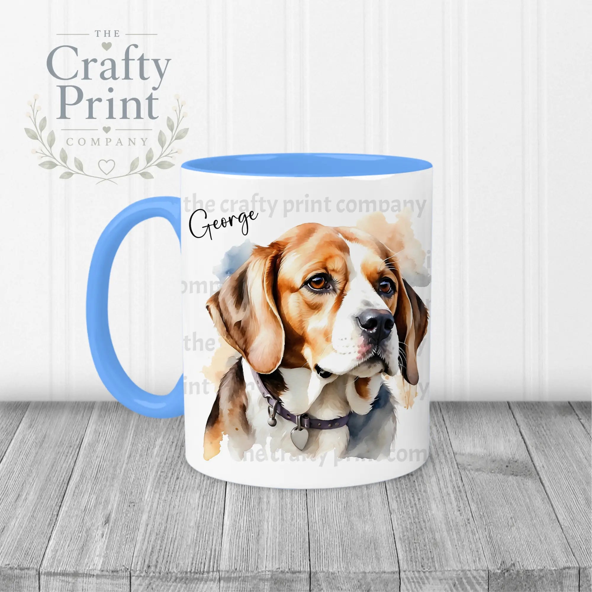 Beagle Watercolour Mug - Blue Handle & Inner - Mugs