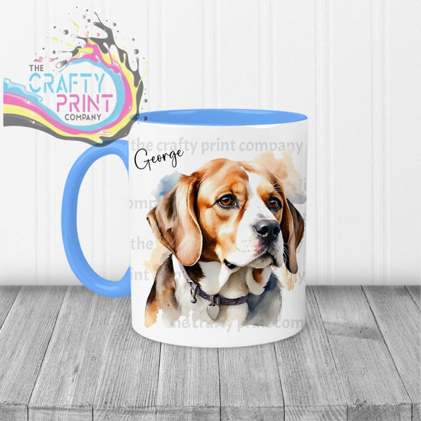 Beagle Watercolour Mug - Blue Handle & Inner - Mugs