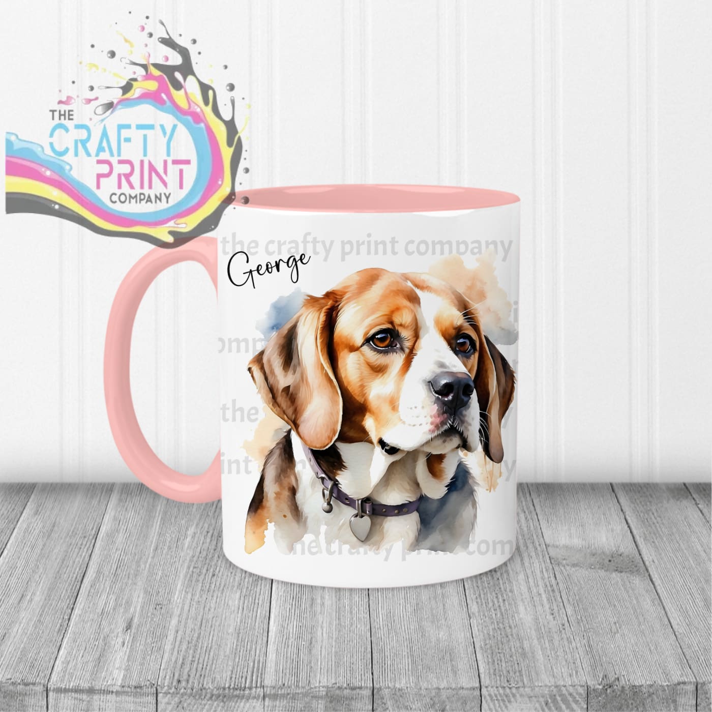 Beagle Watercolour Mug - Pink Handle & Inner - Mugs