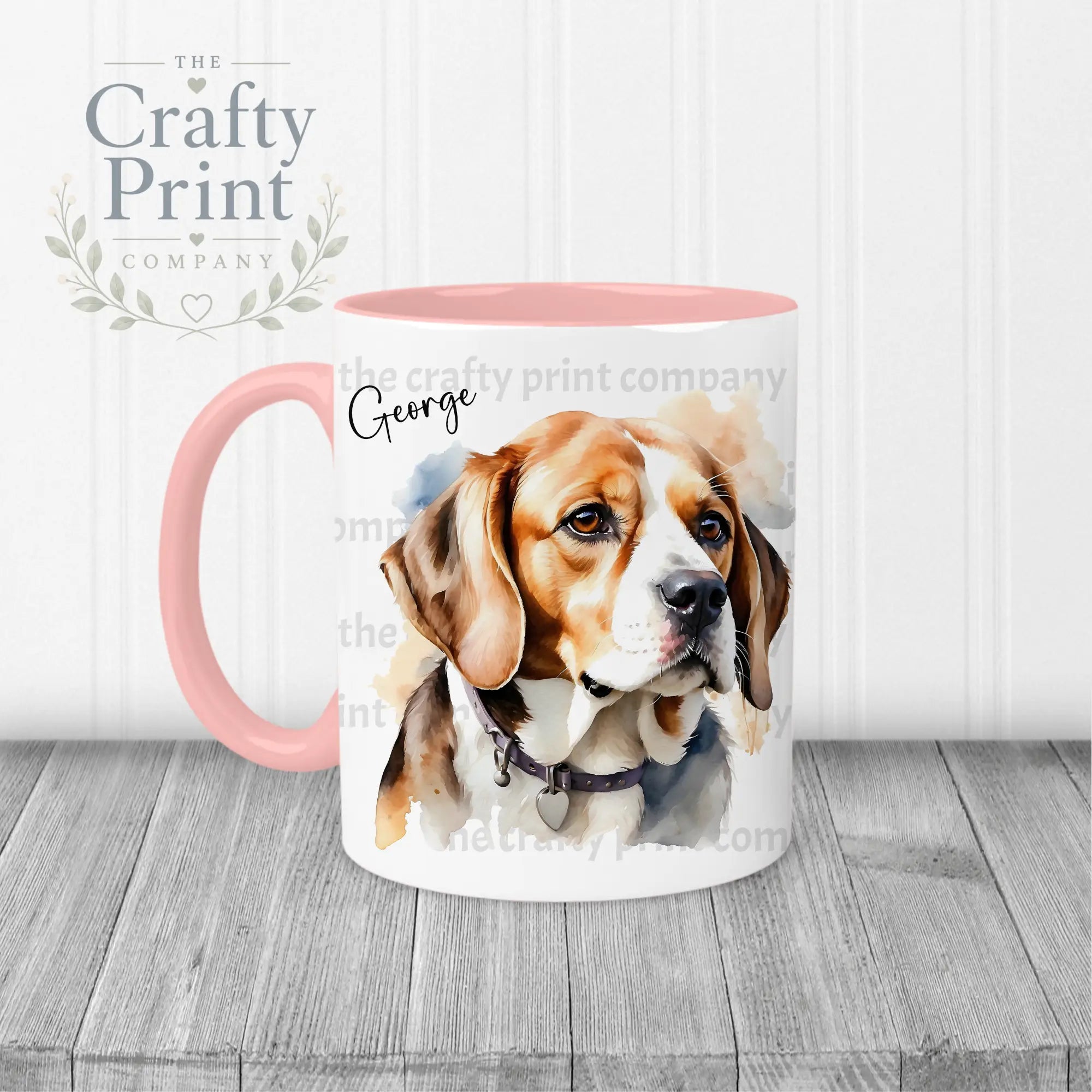 Beagle Watercolour Mug - Pink Handle & Inner - Mugs
