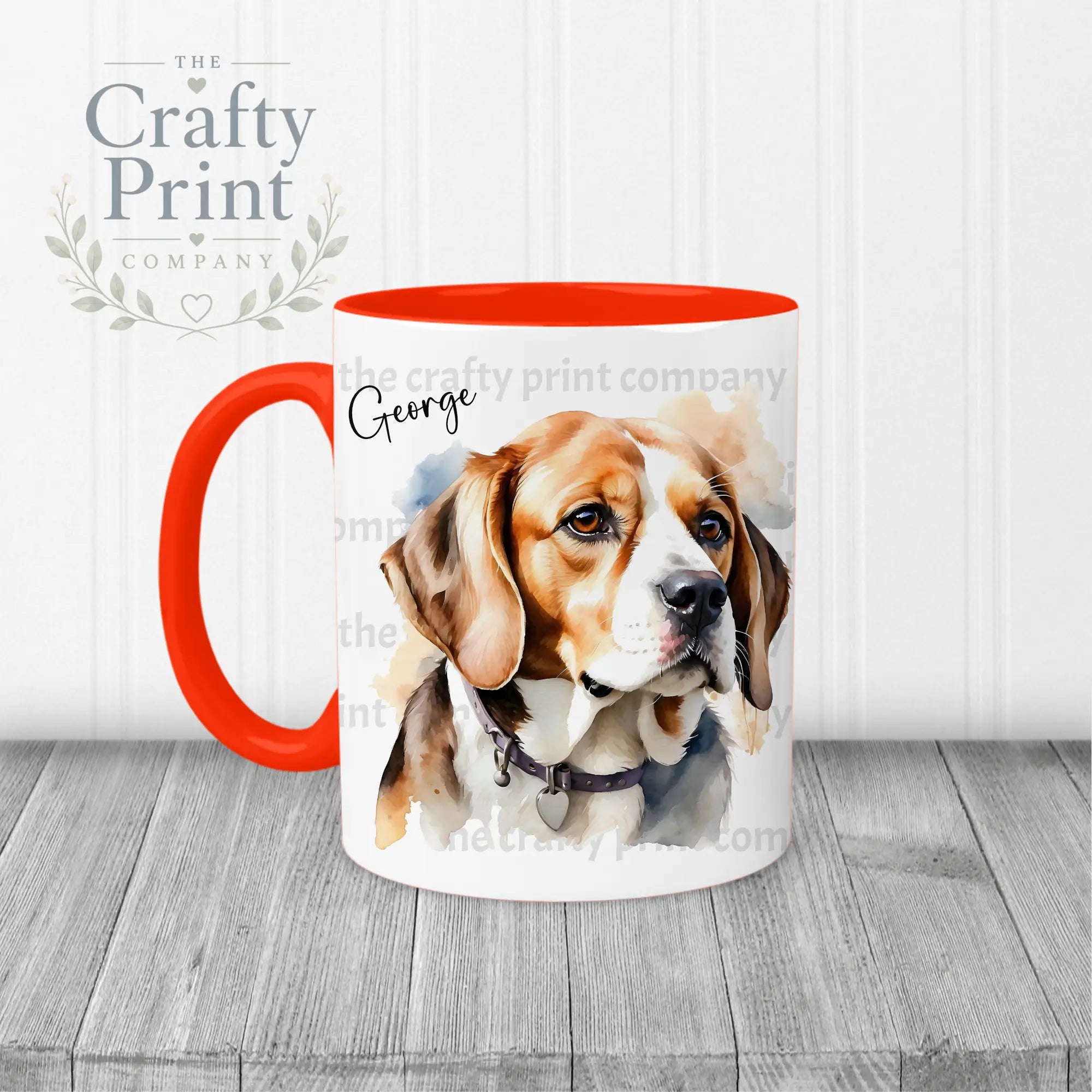 Beagle Watercolour Mug - Red Handle & Inner - Mugs