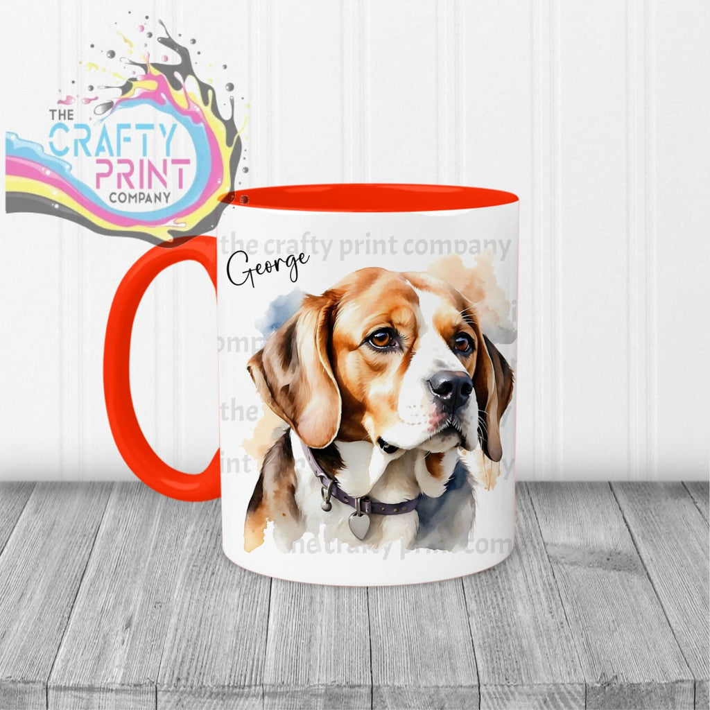 Beagle Watercolour Mug - Red Handle & Inner - Mugs