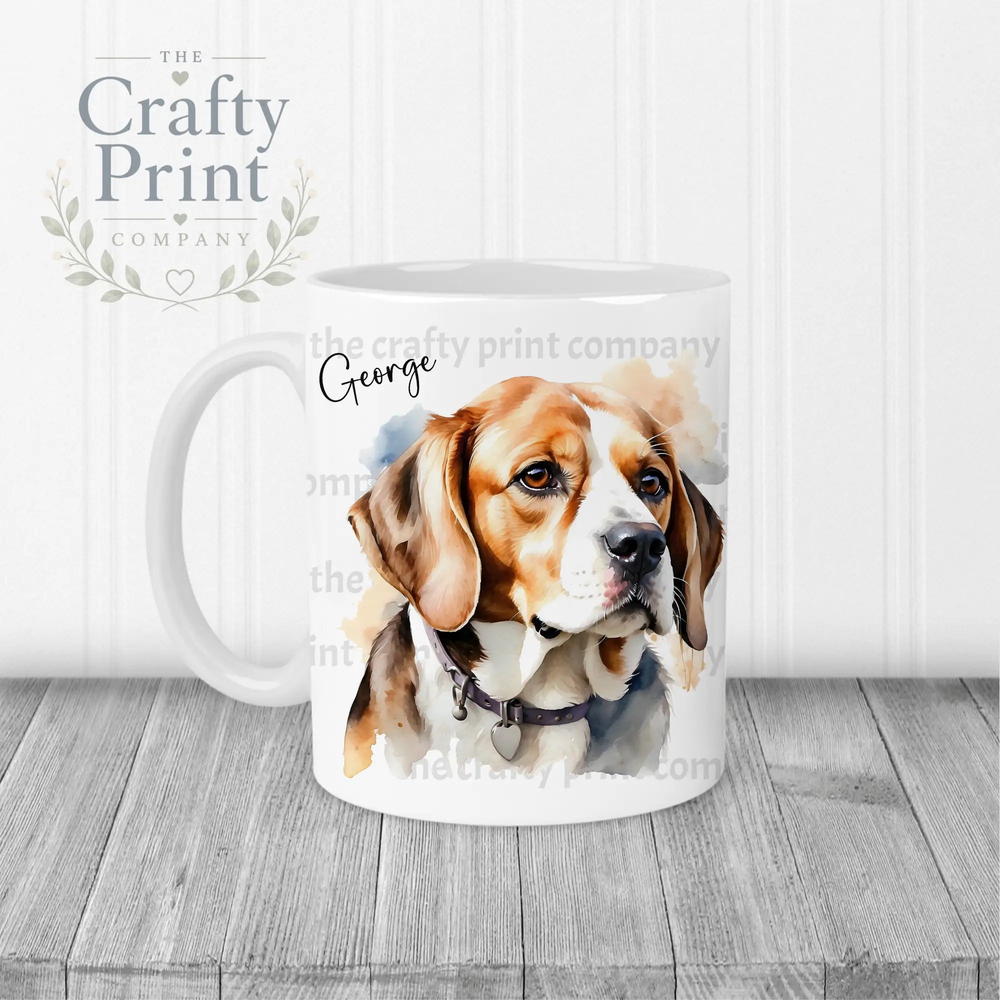 Beagle Watercolour Mug - White Handle & Inner - Mugs