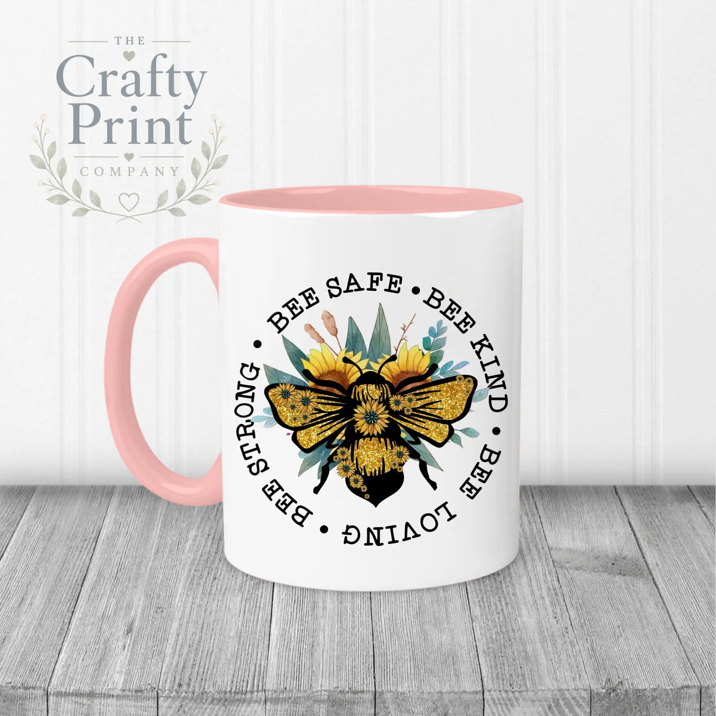Bee Safe Kind Mug - Pink Handle & Inner - Mugs