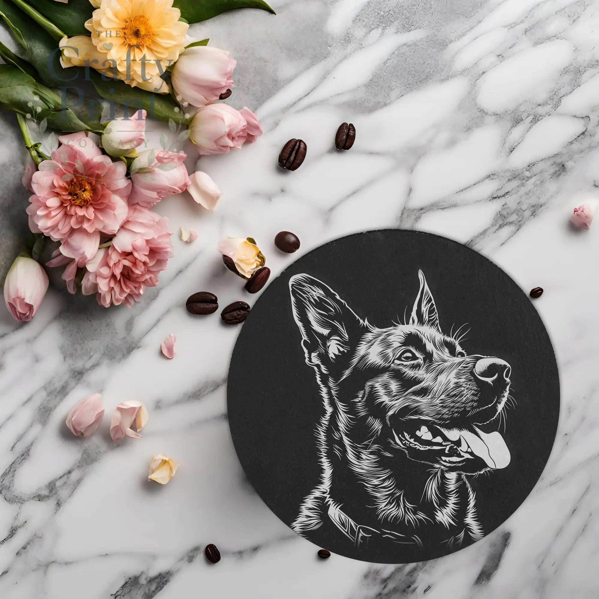 Belgian Malinois Engraved Slate Coaster - Round