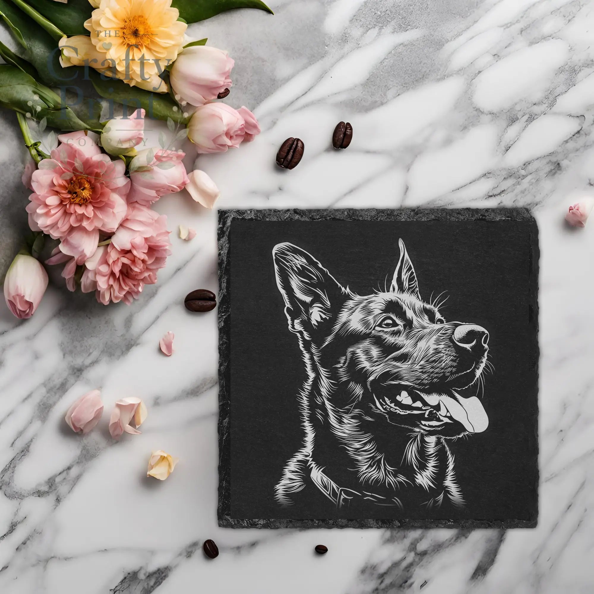Belgian Malinois Engraved Slate Coaster - Square