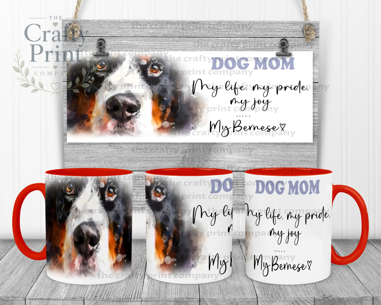 Bernese Mountain Dog Mom Mug - 11oz Ceramic / Red Handle &