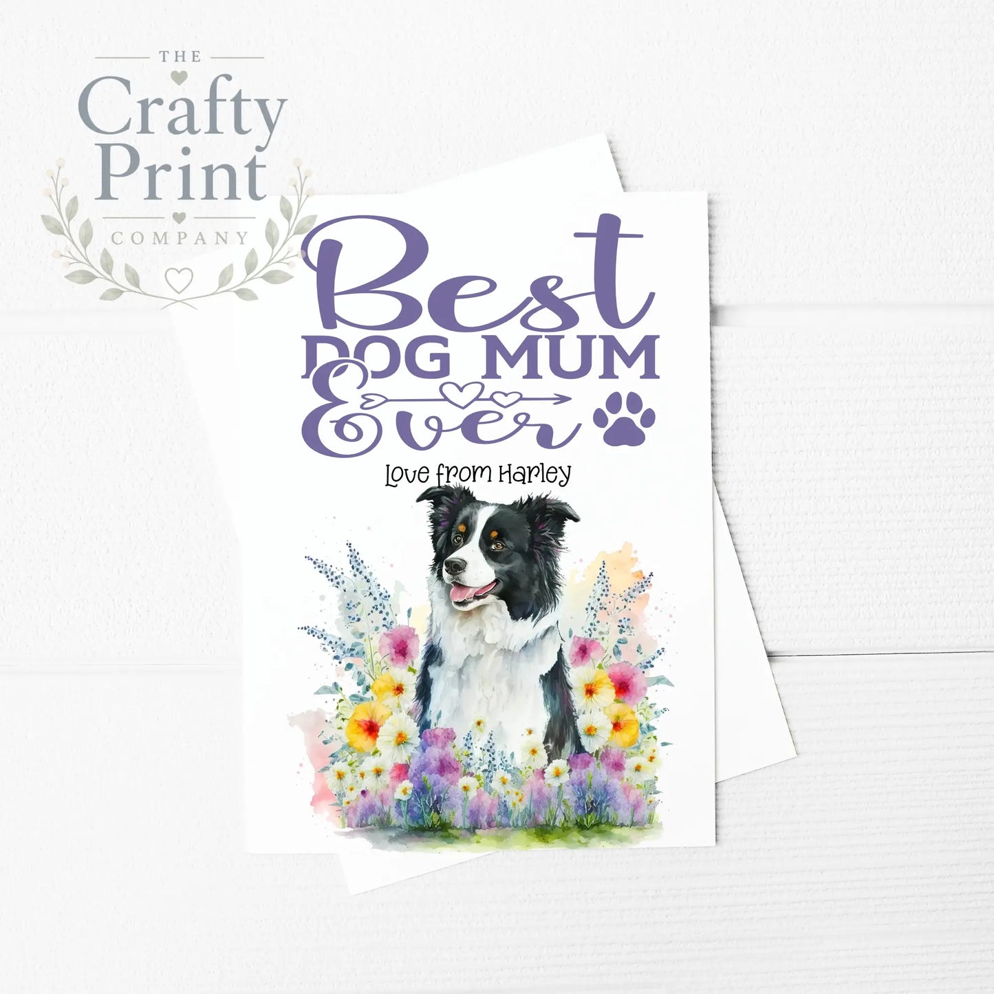 Best Dog Mom Ever Border Collie Flowers A5 Card - Greeting