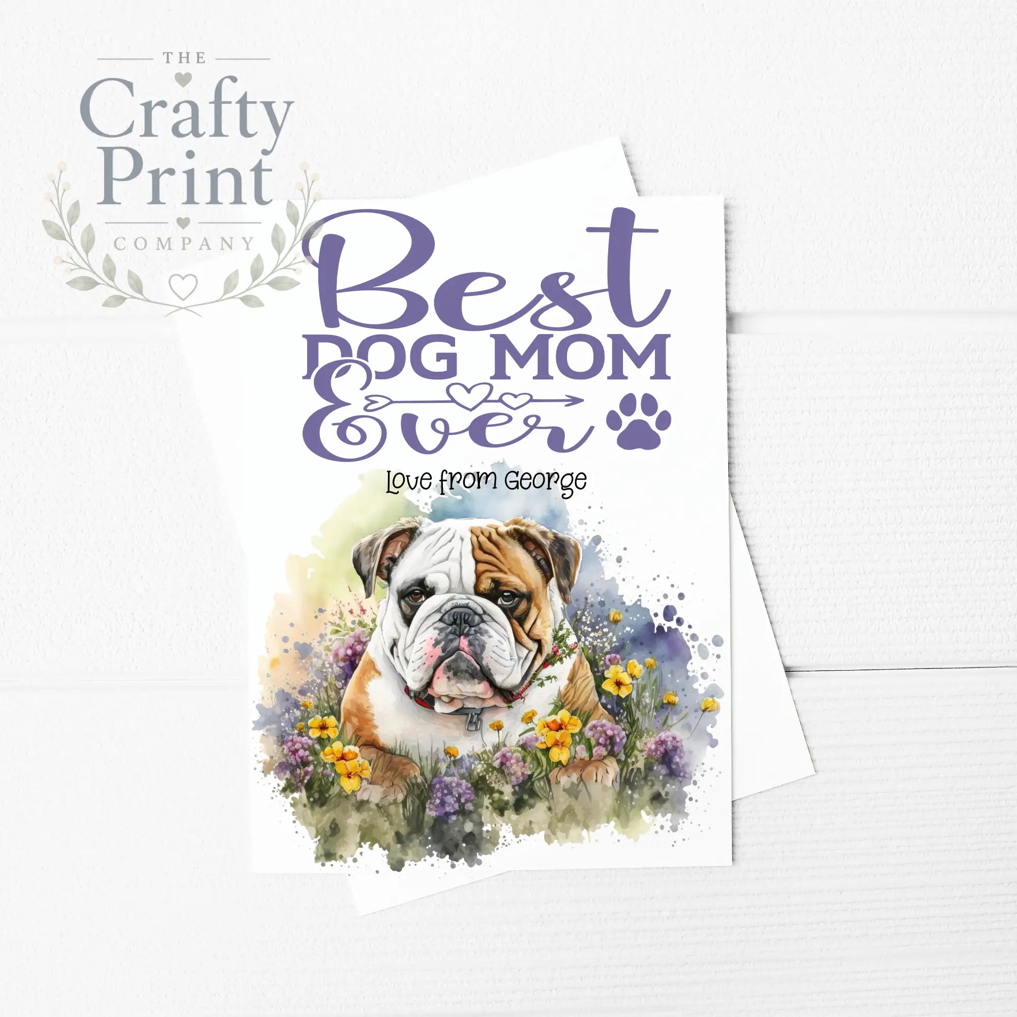Best Dog Mom Ever Bulldog Flowers A5 Card - Greeting & Note