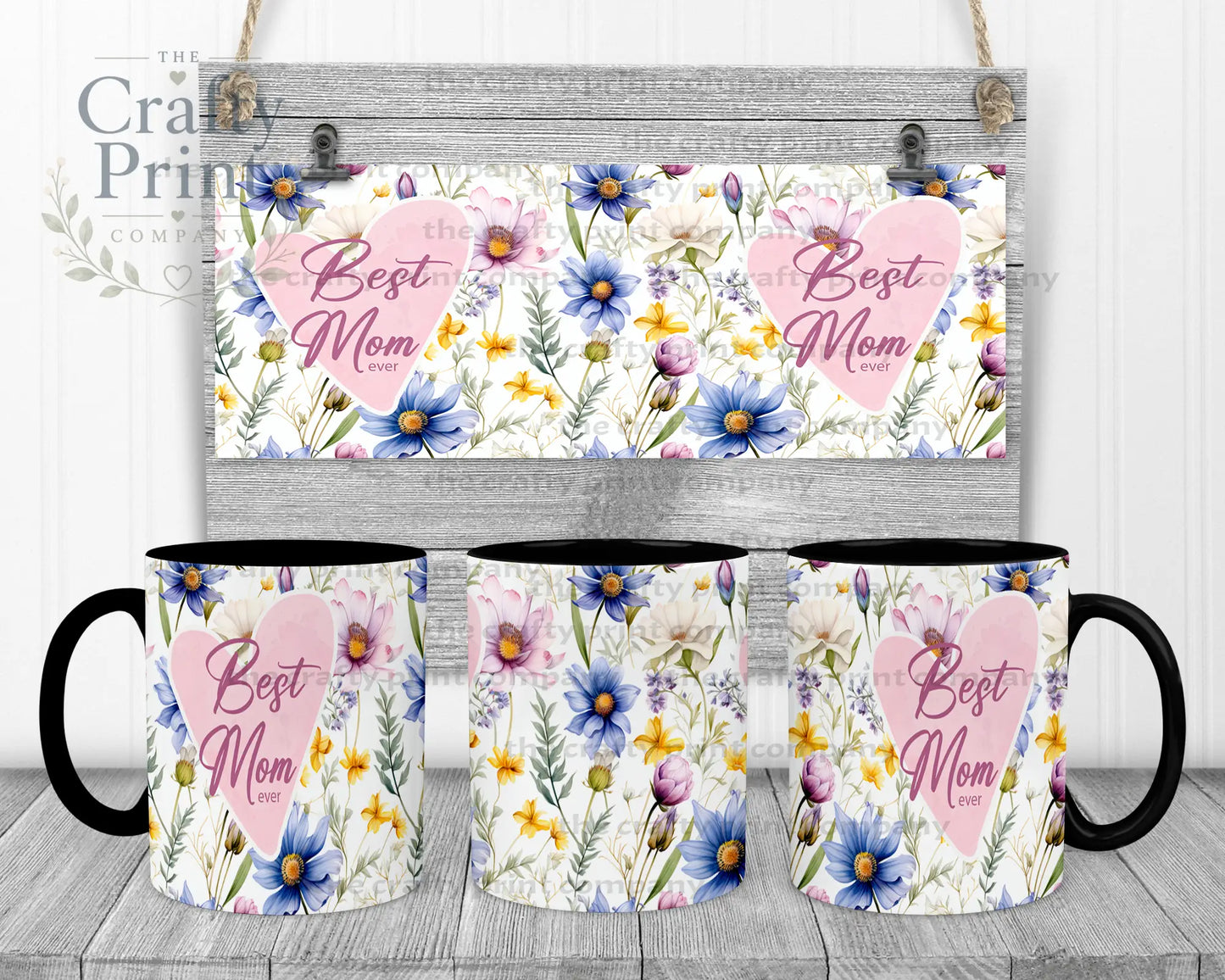 Best Mom Ever Floral Mug - Black Handle & Inner - Mugs