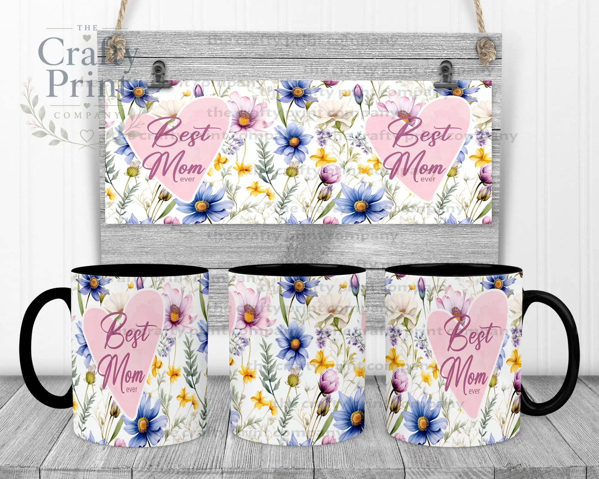Best Mom Ever Floral Mug - Black Handle & Inner - Mugs